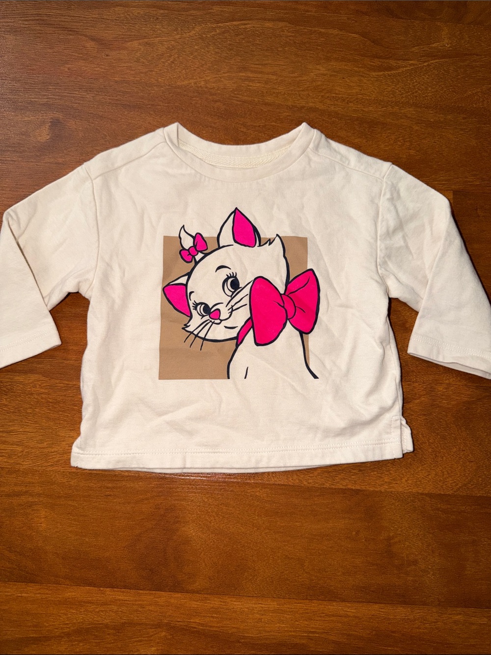 Kids Cream Long-Sleeve Tee with Pink Bow Cat Graphic